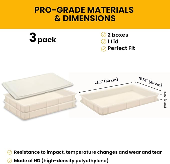 L'Oro Del Sud Commercial Dough Proofing Box Tray with Lid, White, 2 Trays | 23.6" x 15.74" x 2.75" Stackable Dough Tray for Pizza Dough Proofing, Impact and Temperature Bin Resistant, Product of Italy - Image 2