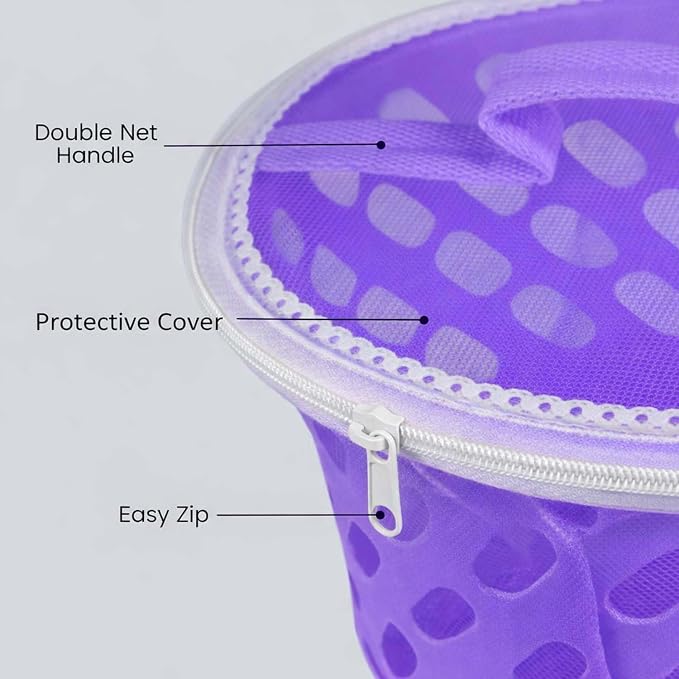 Go Hooked Plastic Storage Net Basket with Zip Closure – Multipurpose Mesh Organizer for Fruits, Vegetables, Essentials – Durable, Lightweight & Breathable Design for Home & Pantry Use (Purple) - Image 2