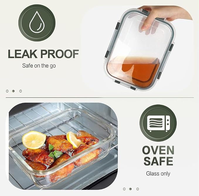 10 Packs 30 oz Glass Meal Prep Containers with Lids | Glass Food Storage Containers with Lids, Airtight Lunch Bento Boxes, Microwave, Freezer and Dishwasher, Gray - Image 5