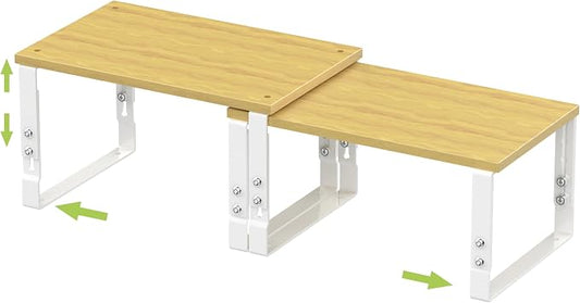 Adjustable Storage Shelves for Kitchen Cabinet Organization - Set of 2 Stackable Metal & Solid Wood Racks, Space-Saving Design for Countertop/Pantry/Garage, Easy Assembly(1 Pack/Medium/White) by JOJOCROSSHIGHQUALITYLIFE