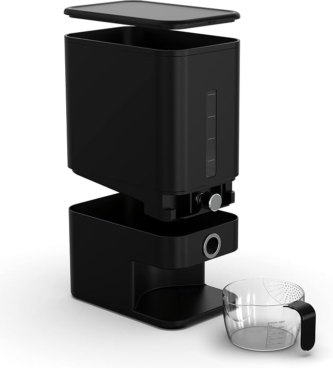 25lb Rice Dispenser - Air Tight Grain & Rice Container With Smart Quantity Dispense, Measuring Cup - NEW Black Design Grain Storage Container. - Image 4