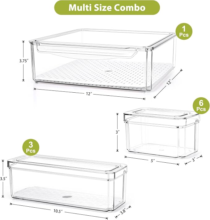 10 Pack Stackable Fridge Organizers and Storage Bins with Lids for Kitchen | PBA-Free Refrigerator Pantry Organizer Bins, Clear Plastic Food Storage Bins for Cabinets, Fruits, Vegetables, Cereals - Image 7