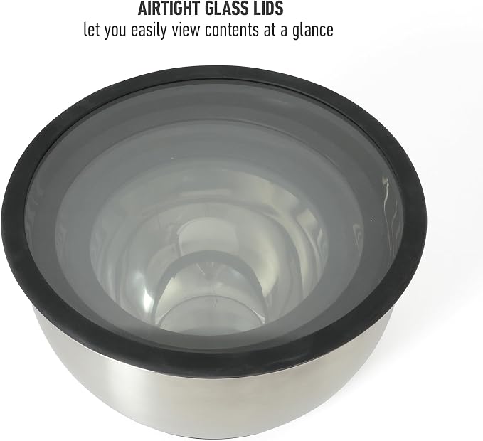 Calphalon Mixing Bowl Set, Stainless Steel Mixing Bowls With Lids, 3-Piece Stainless Steel Mixing Bowls with Glass Lids & Non-Slip Silicone Base, Prep and Storage Bowls Dishwasher Safe - Image 8