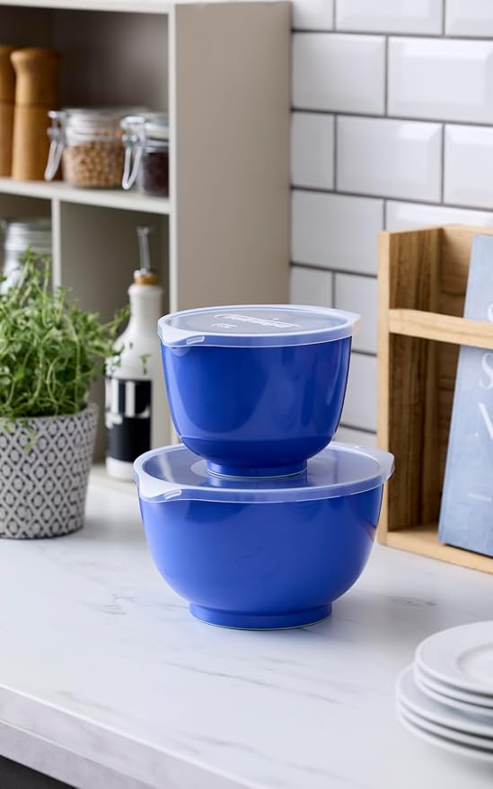 Rosti Margrethe Bowl Set, Set of 4 Bowls with 2 Bowls and 2 Lids, Recyclable Plastic, 1.5 Litre and 3 Litre, Electric Blue - Image 2