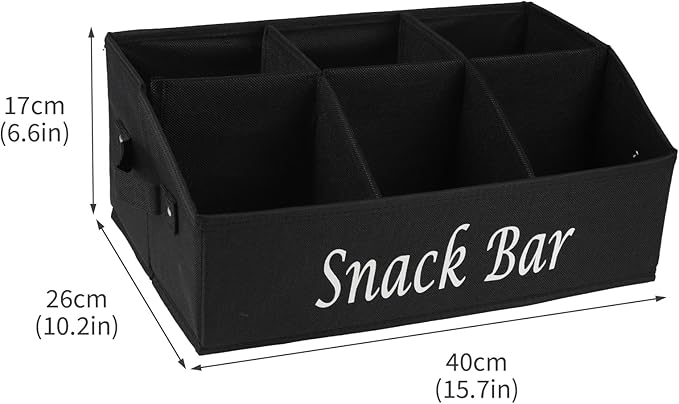 Snack Organizer for Countertop, Fabric Snack Bar Station with Handles, 6 Compartment Container, Black 【Patent Pending】 - Image 3