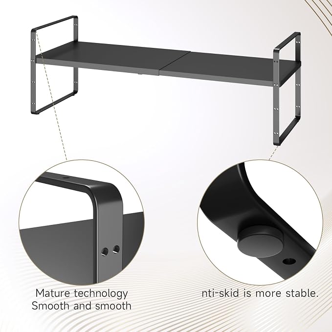 16.5~27.1" Expandable Shelf，2Pack 8.1" Wide Adjustable Height Cabinet Shelves，Black - Image 5