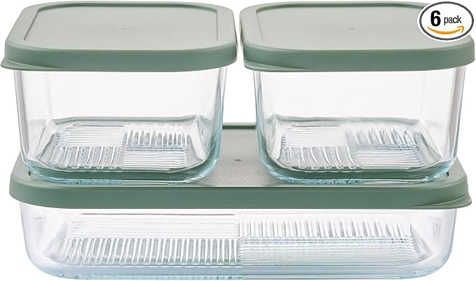 Glass Food Storage Containers with Lids — 6 Piece — 26.5 oz & 40.57 oz Glass with BPA-Free Leakproof Stackable Lids — Microwave, Oven & Dishwasher Safe — Ideal for Meal Prep & More - Soft Sage by DuraLiving