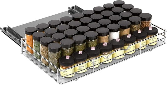 Pull-Out Cabinet Spice Rack Organizer, 18 ⅜"W x 10 ½"D x 2 ¾"H | Slim Slide-Out Storage for Spices, Bottles & Jars, Premium Heavy-Duty Steel, Easy Install for Narrow Kitchen Cabinets, Chrome by HOLDN%E2%80%99STORAGE