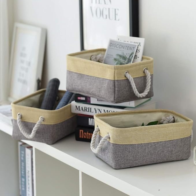 Storage Baskets for Organizing - 11.8x7.8x5.2 inch Small 6 Pack Storage Bins for Shelve, Farbic Storage cubes Organizer for Baby Toys Nursery (Gold & Grey) - Image 8