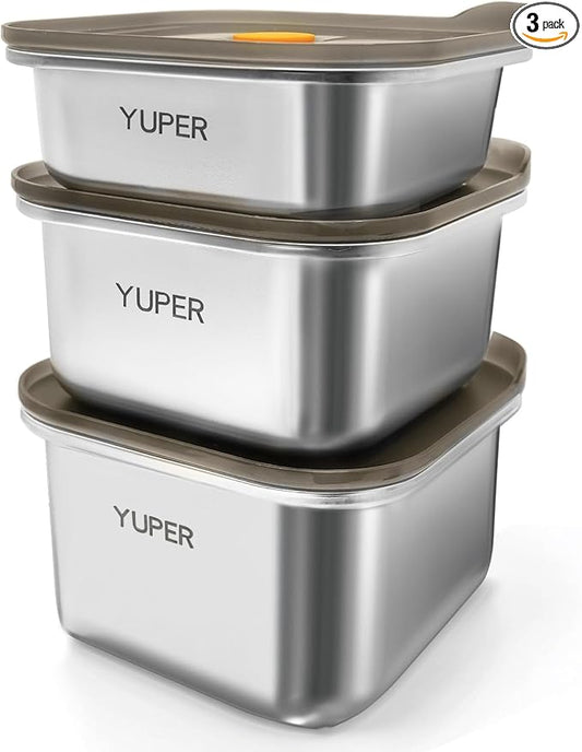 YUPER Stainless Steel Food Containers, 3 Pack (17+27+33OZ) | Meal Prep Containers Set with Leakproof Lids, Perfect for Fruits & Snacks, Bacon Cheese Sandwiches by YUPER