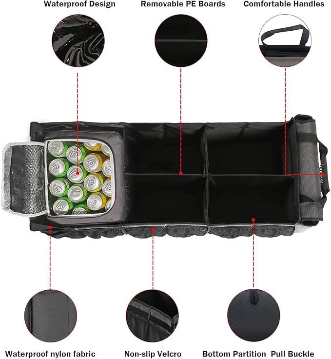 Large Trunk Organizer with Portable Leakproof Cooler Bag,Foldable Cover,Adjustable Securing Straps,Collapsible Trunk Organizer for Suv Car Truck Sedan (4-in-1 with Cooler) - Image 7