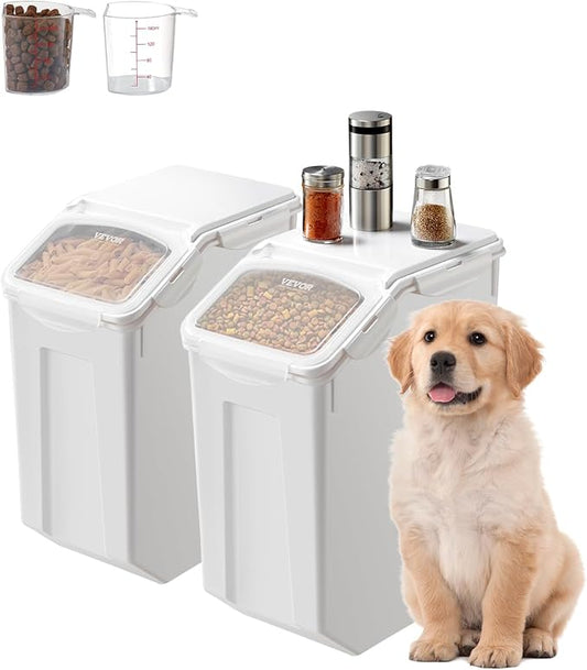 VEVOR Rice Storage Container, 4.5Gallon/20L x2 Capacity Large Dog Food Dispenser Bin, Kitchen Ingredient Grain Cereal Flour Bin, Pet food Containers with Wheels, 2 Measuring Cups, Airtight Lid, 2 Pack by VEVOR