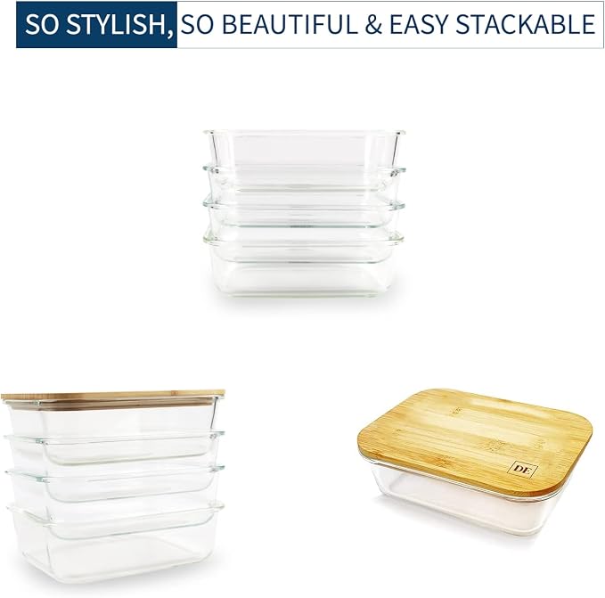Glass Food Storage Containers with Bamboo Lids (4-Pack, 36oz) Airtight, Leakproof, BPA-Free Borosilicate Glass Meal Prep Containers – Eco-Friendly, Oven/Microwave/Freezer Safe-Plastic-Free & Reusable - Image 5