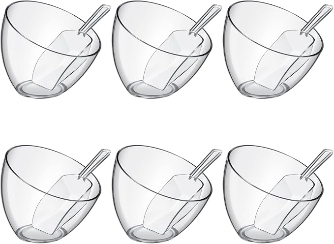 12 Pcs Serving Bowls Kit Include Clear Plastic Bowls for Parties and Popcorn Measuring Scoops Acrylic Plastic Kitchen Angled Candy Scoops for Office Canister Salad Cooking (35 oz) by Hoolerry