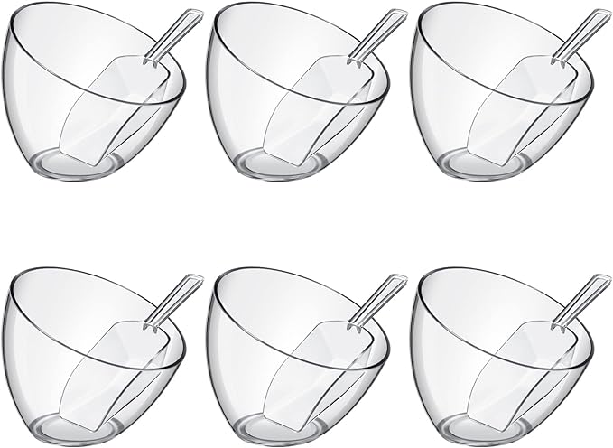 12 Pcs Serving Bowls Kit Include Clear Plastic Bowls for Parties and Popcorn Measuring Scoops Acrylic Plastic Kitchen Angled Candy Scoops for Office Canister Salad Cooking (25 oz) by Hoolerry