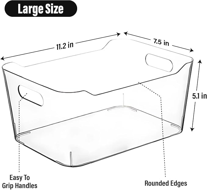 Clear Plastic Storage Bins for Kitchen Organization or Pantry Organizers and Storage, Freezer Fridge Organizer Containers Bin for Organizing Refrigerator Closet Cabinet Organizers - Image 2