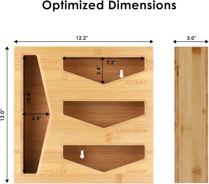 Bamboo Bag Storage Organizer for Kitchen Drawer, Baggie organizer, Compatible with Gallon, Quart, Sandwich and Snack Variety Size Bags (Natural Bamboo) - Image 5