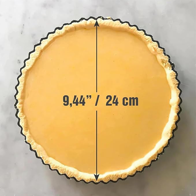 9.44 inch Deep Dish Pie Pan with Removable Bottom - Fluted Carbon Steel Tart Pan for Quiche Lorraine & Pies - Crispy Crust Baking Dish for Home Bakers - Image 3