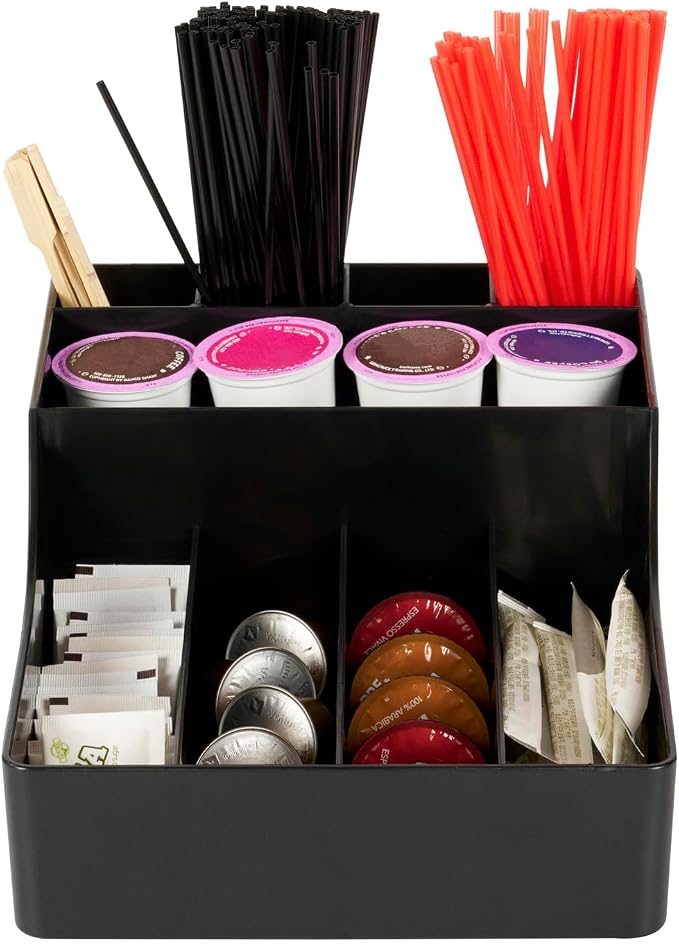 Restaurantware Restpresso Coffee Bar Organizer, 1 Count Durable 9 Compartments, Compact Size, Black Plastic Tabletop Coffee Supplies Organizer For Homes, Office Spaces, Breakrooms, and Lounges - Image 9