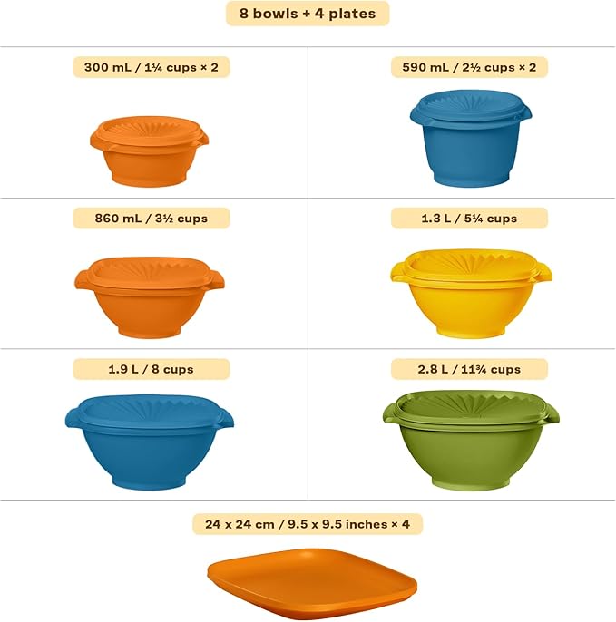 Tupperware Heritage Retro Collection, Bowls & Plates, 20 Piece Food Storage Container Set in Retro Colors, Dishwasher Safe and BPA Free - Image 3
