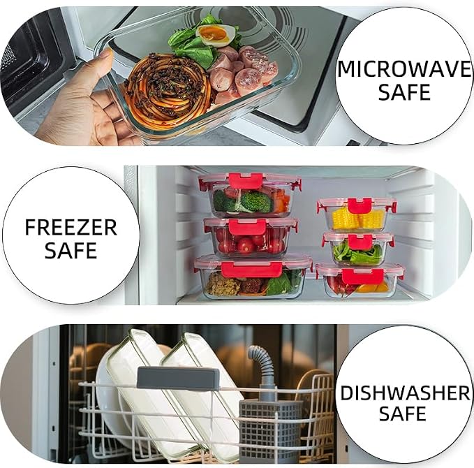 12 Pack Glass Storage Containers Transparent, Stackable Design Meal Prep Containers for Food Storage, Home, Kitchen & Pantry Organization, Microwave/Freezer/Dishwasher Safe - Image 5