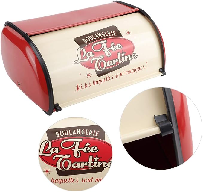 Metal Bread Storage Container, Large Capacity Vintage Roll Top Bread Box Bread Holder Bread Dispenser Kitchen Countertop Box for Kitchen Bread Storage 13.6 * 9.1 * 5.7 in (Red) - Image 6