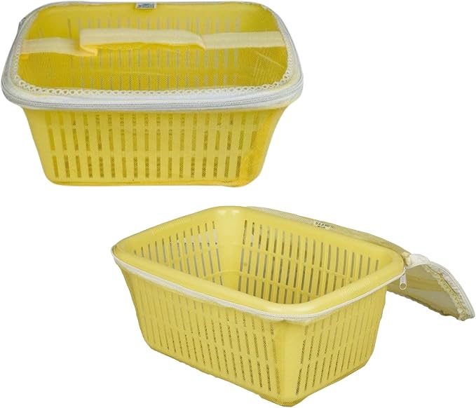 Go Hooked Multipurpose Plastic Storage/Gift Basket With Net Cover | Stylish Basket With Zip Net Cover Pack of 2 Versatile Practical Solutions Convenient Storage Maximize Space (Yellow) - Image 6