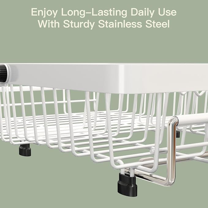 White Dish Drying Rack Over The Sink with Utensil Holder | Expandable Stainless Steel Dish Drainer for Small Kitchen, Apartment, RV, Counter Space Saving, Perfect Fit, Rustproof - Image 5