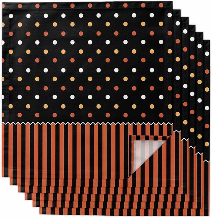 Halloween Cloth Napkins 20x20in Orange Black Striped Washable Soft Dinner Napkins Polka Dot Table Napkin Cloth for Hotel, Holiday, Dinner, Parties Table Decorations Set of 6 by Unknown