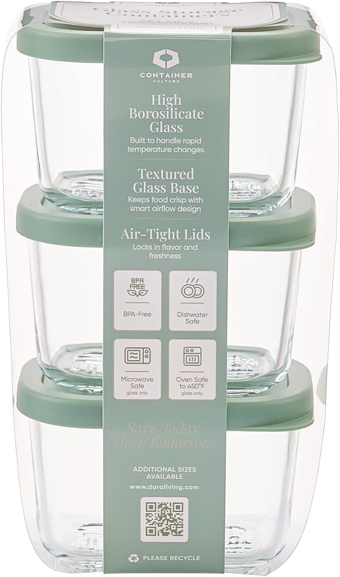 Glass Food Storage Containers with Lids — 6 Piece — 10.5 oz Glass with BPA-Free Leakproof Stackable Lids — Microwave, Oven & Dishwasher Safe — Ideal for Meal Prep & More - Soft Sage - Image 2