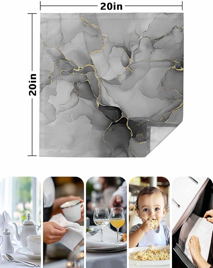 Gray Marble Cloth Napkins Washable Set of 6, 20 x 20 Inch Reusable Modern Minimalism Abstract Aesthetic Texture Dinner Table Napkins Cloth Bulk for Weddings Kitchen Restaurants Hotel Events Parties - Image 5