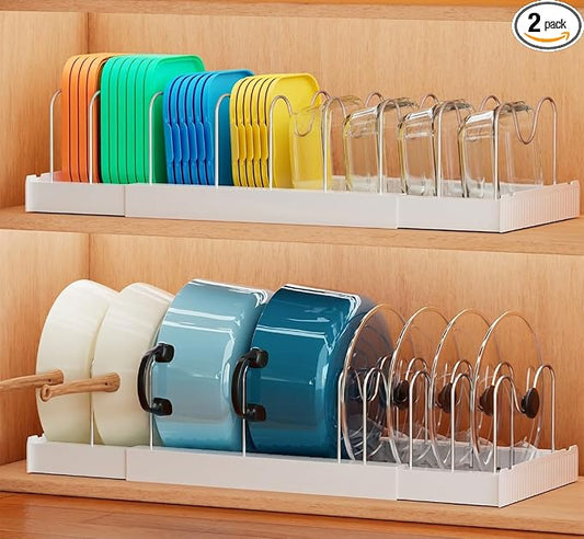 Antigo 2 Pack Expandable Pots and Pans Organizer, lid organizer | 9 Adjustable Stainless Steel Dividers，For Kitchen Countertop Cabinet and Pantry, For Food Container lid, 12.6"-22.4" Wide by Antigo