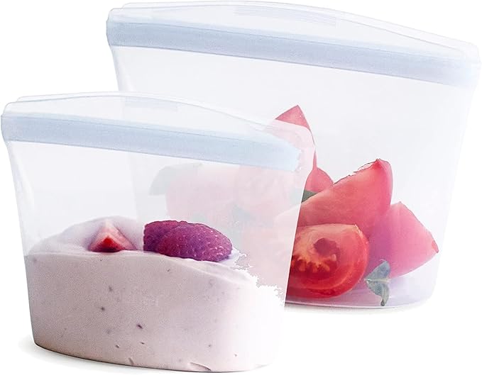 Stasher Premium Reusable Silicone Food Storage Bags, 2-Pack, Clear | Food-Safe Silicone, Eco-Friendly, Reusable Freezer Bags, Microwave, Dishwasher, Oven, Snack Bags, Lunch Containers, Meal Prep by Stasher