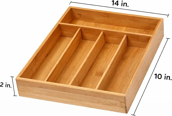 YBM Home Bamboo Cutlery Tray Flatware Silverware Drawer Organizer with 5 Compartments, 338 - Image 2