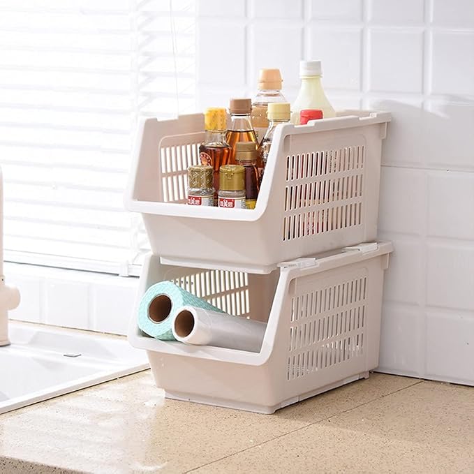 JapanBargain 3027, Japanese Stackable Storage Bin Kitchen Pantry Organizers Food Basket for Fruit Potato Condiments and Spices, Made in Japan - Image 6