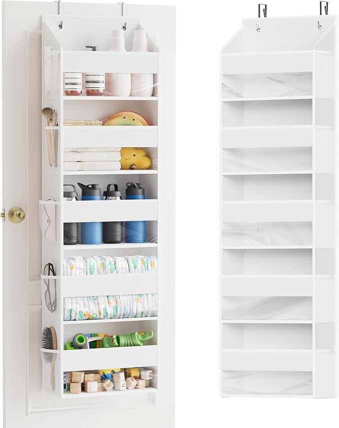 SpaceAid 1 Pack Over The Door Organizer with 5 Large Pockets and 10 Mesh Side Pockets, 5 Layers Door Organizer Hanging with Clear Window for Bedroom, Bathroom, Pantry and Nursery, White by SpaceAid