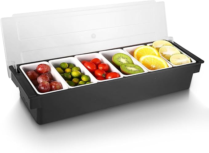 WICHEMI Ice Chilled Condiment Caddy with 6 Removable Trays and Lids | Condiment Container, Taco Bar Serving Tray, Fruit & Garnish Trays Serving Platter for Salad, Party Supplies & Bar Accessories - Image 8