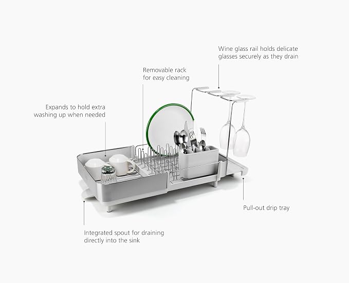 Joseph Joseph Extend Steel Plus Extendable Dish Rack Steel, Small to Large Dish Drainer with Wine Glass Holder & Drain Spout - Image 5