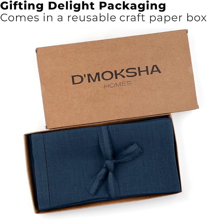 Signature Linen™ by D'Moksha Navy Blue Dinner Napkins Set of 4, 20 x 20 Inch Cloth Napkins, 100% Pure Linen, Hemstitch, Machine Washable Table Napkins- Summer, Weddings, Outdoor hostings - Image 5