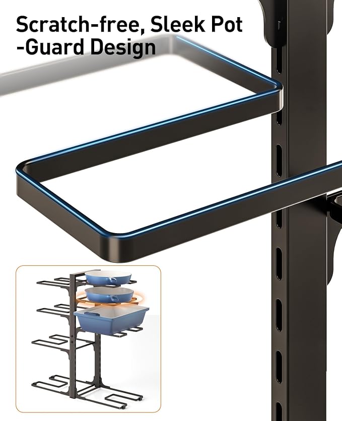 Pots and Pans Organizer Under Cabinet 20.8" 8-Tier Adjustable Bronze | 2 DIY Modes, Tool-Free Assembly, Max 120 Lbs, Fits Large Stockpots, Cast Iron Pans & Heavy Cookware, For Kitchen Cabinets - Image 7