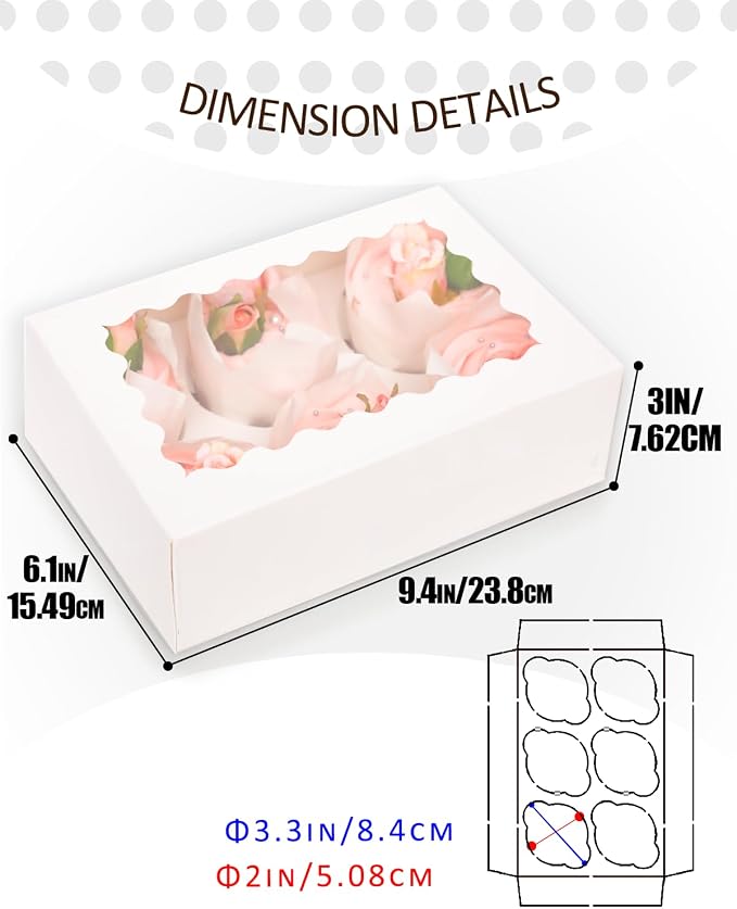 qiqee Auto-pop Up Cupcake Boxes with Window White 100PCS 6 Count Cupcake Box 9.4"x6.1"x3" Cupcakes Carrier, 6 Cupcake Containers - Image 4