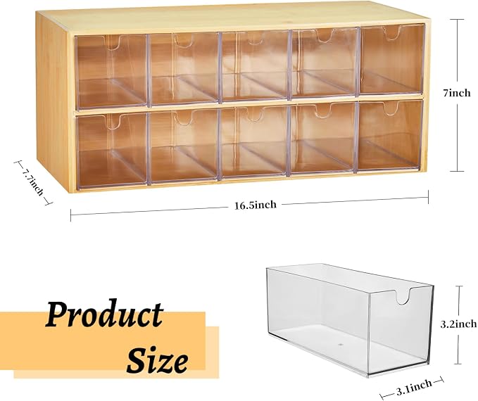 TIMIEEYA Tea Bag Organizer - Bamboo Tea Storage Organizer With Drawer 2 Layer, Tea Organizer for Tea Bags Natural Wood & Acrylic for Countertop Office Kitchen Cabinet Pantry - Image 3