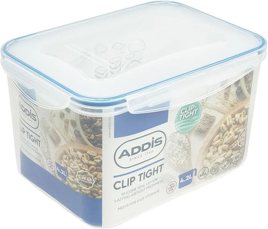 Addis Clip Tight Food Storage Container Large 4.2 Litre Tall Rectangular Airtight Silcone Seal containers BPA Free Easy locking lid clips, Clear transparent by Addis