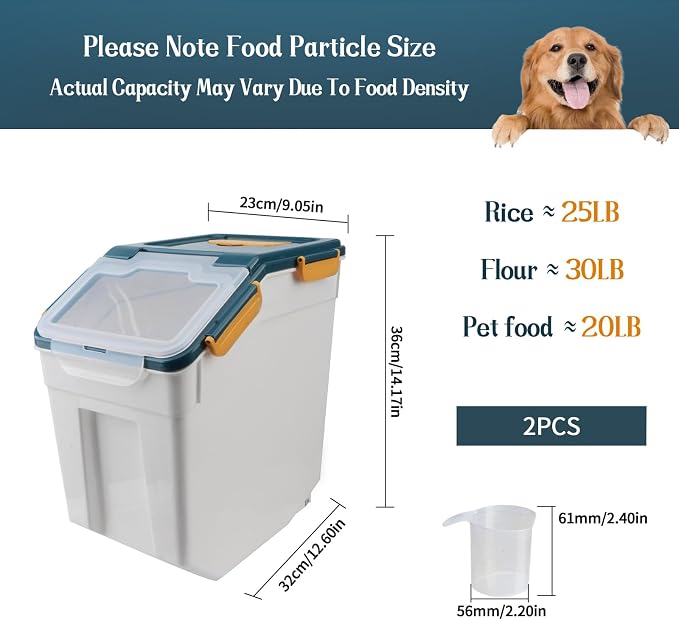 2 Pack Large Flour Storage Container 25 lb, Airtight Food Storage Bins with Wheels & Locking Lid, BPA Free Rice Grain Organizer with Measuring Cup, Flour Bin for Kitchen Pantry (Blue) - Image 2