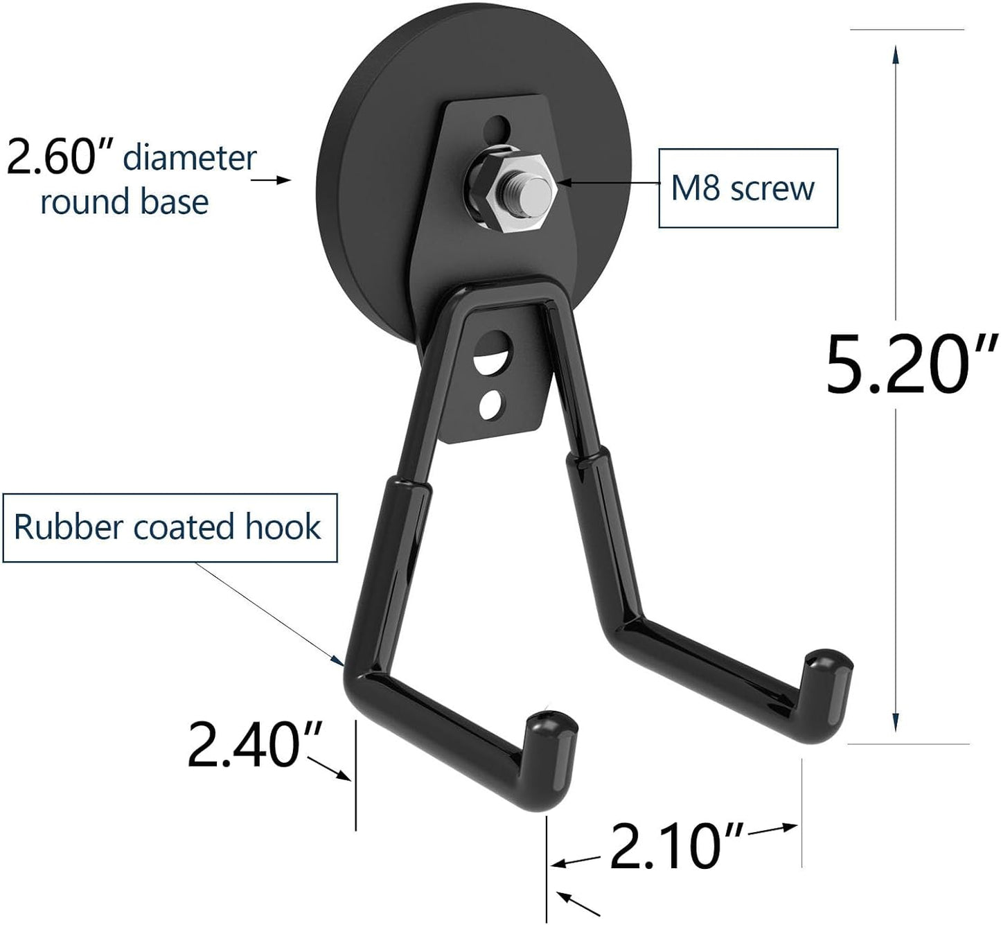 Heavy Duty Magnetic Hooks with 2.60" D Super Strong Round Magnetic Base- 2Pack, Strong Large Magnet Hook, Magnetic Storage Hooks for Power Drill,Garden Tools,Hose,Pegboard,Garage,Workshop