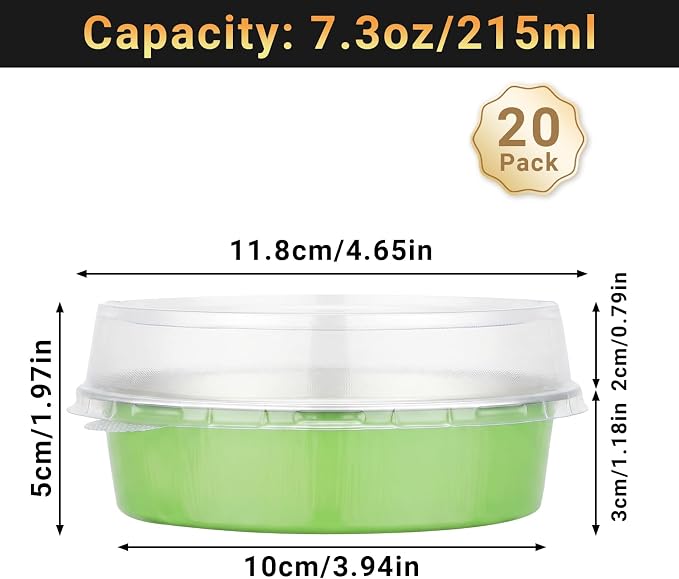 Beasea Mini Tart Pans with Lids 20 Pack, 4" 7.3oz Matcha Green Disposable Aluminum Foil Baking Tins Cups, Round Pie Container Mini Tart Pan for Individual Cupcake Dessert Muffin Cheesecake Quiche - Image 2