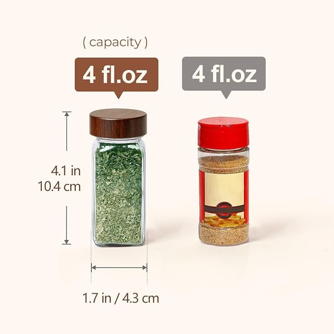 ComSaf Glass Spice Storage Jars with Acacia Wood Lids & Labels 4Oz 24Pack | Seasoning Container for Cooks, Herbs Pepper Salt Cinnamon Paprika, Spice Rack & Drawer, Canister with Shaker Insert & Funnel - Image 3