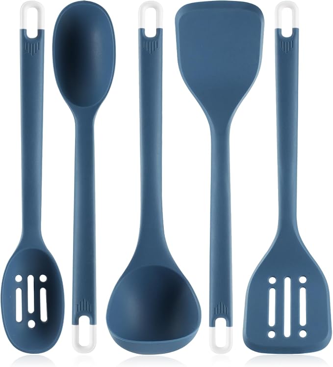 MOACC Silicone Kitchen Cooking Utensils Set: Heat Resistant 13inch Long Kitchen Gadgets, BPA Free Non Stick Rubber Cook Accessories For Food Prep, Frying, Serving, Basting (Dark Blue) by MOACC