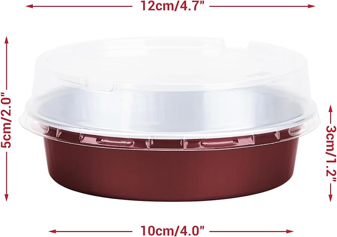 Beasea Disposable Mini Pie Tins with Lids, 50 Pack 4” 7.3oz 215ml Small Round Aluminum Baking Tart Foil Container for Individual Dessert Cupcake Cheesecake Ramekin Quiche Oven Dishes - Wine Red - Image 2