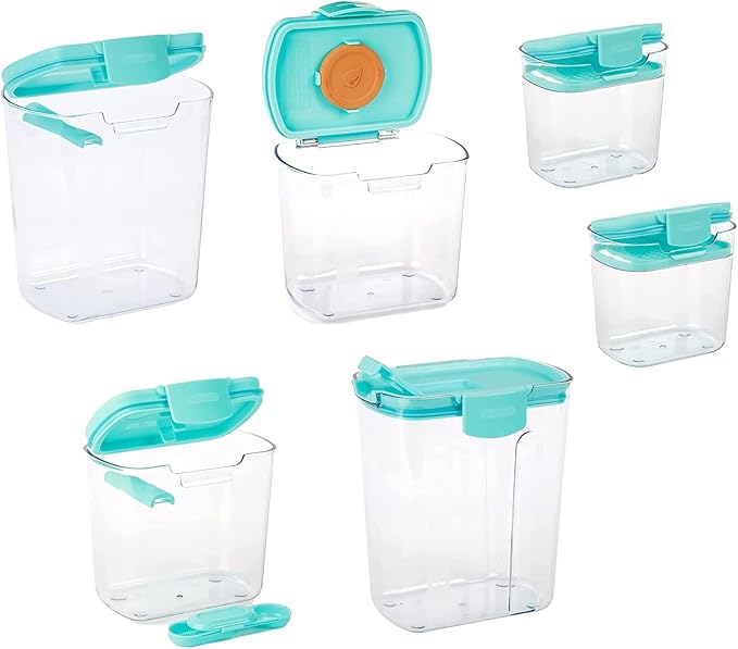 Progressive ProKeeper Baker's Airtight Kitchen Storage Canister Container Set for Flour, Sugar & More, Keeps Ingredients Fresh, with Accessories (Turquoise, 6- Piece) by ProgressiveInternational